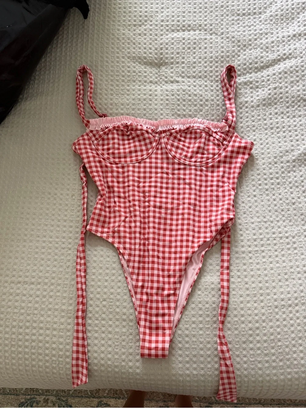 Pacsun Pink Gingham One-Piece Swimsuit with Ruffle Trim